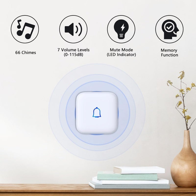 LeadGo Wireless Doorbell IP66 Waterproof 1000 Feet with 66 Chimes 115dB 7 volume levels Mute Mode with LED Flash Doorbell Ringer Wireless for Kids Room Teachers Classroom Home Office & Hearing-Impaired - Image 2
